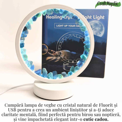 Lampa de noapte rotunda cu cristale fluorit – Echilibru si calm pentru orice camera [4]
