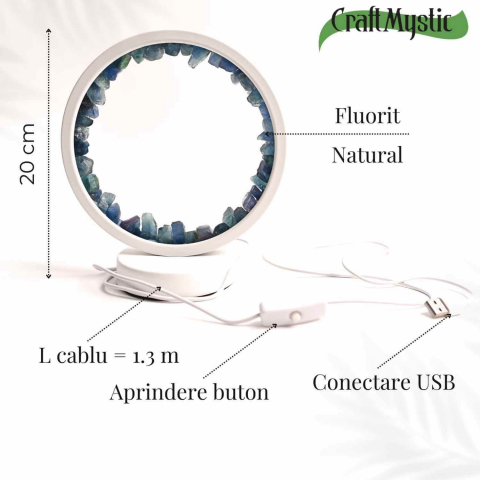 Lampa de noapte rotunda cu cristale fluorit – Echilibru si calm pentru orice camera [3]