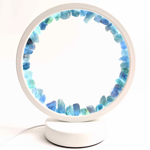Claritate Mentala si Focus - Lampa de noapte rotunda cu cristale fluorit – Echilibru si calm pentru orice camera