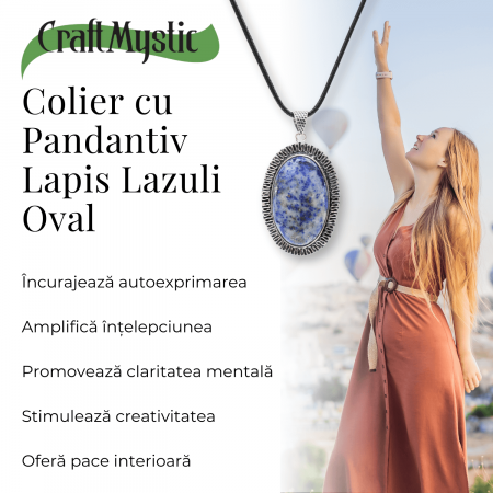 Colier Reglabil cu Pandantiv Oval 40mm de Lapis Lazuli [2]