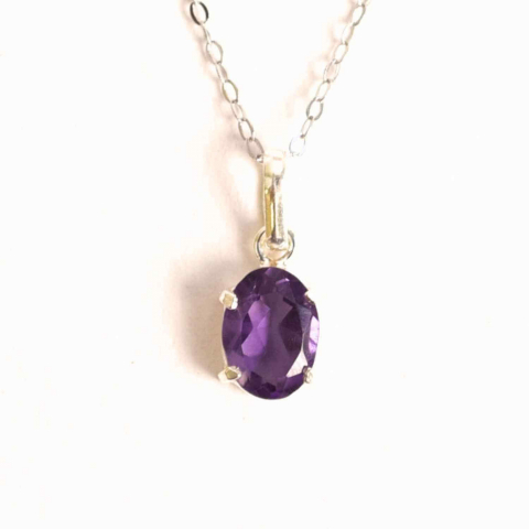 Claritate Mentala si Liniste Interioara – Colier Oval cu Ametist Fatetat si Argint 925 [0]