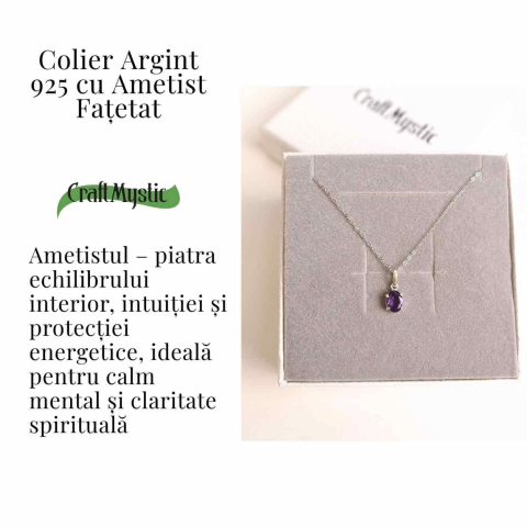 Claritate Mentala si Liniste Interioara – Colier Oval cu Ametist Fatetat si Argint 925 [2]