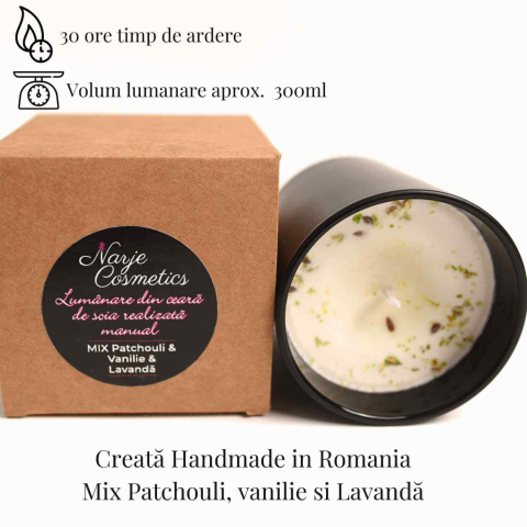 Lumanare cu ulei esential de patchouli, vanilie & lavanda – Relaxare si echilibru total [2]