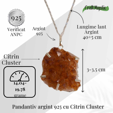 Energie si Abundenta Zilnica – Colier Argint 925 cu Citrin Cluster [4]