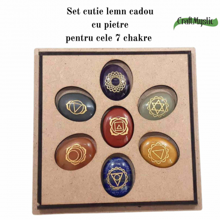Set Complet cu 7 Pietre Chakra in Forma Ovala, Gravate cu Simboluri Reiki si Pastrate in Cutie din Lemn Natural - Cristale Terapeutice pentru Protectie, Meditatie si Energie Pozitiva [2]