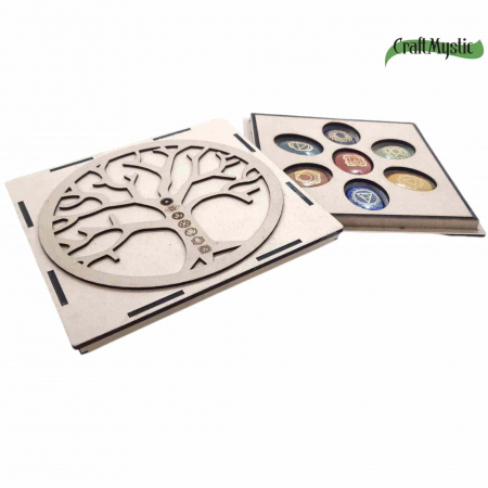 Set Complet cu 7 Pietre Chakra in Forma Ovala, Gravate cu Simboluri Reiki si Pastrate in Cutie din Lemn Natural - Cristale Terapeutice pentru Protectie, Meditatie si Energie Pozitiva [4]