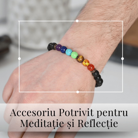 Bratara Reglabila cu Margele pentru Cele 7 Chakre si Roca Vulcanica [1]