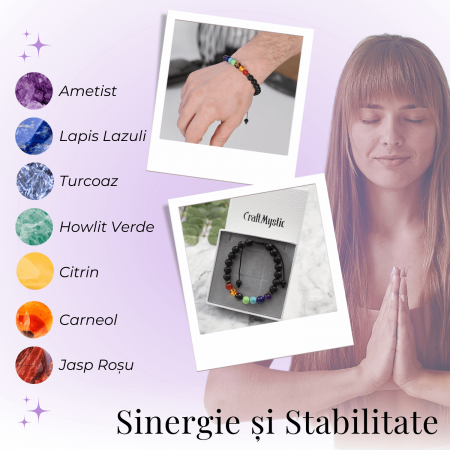 Bratara Reglabila cu Margele pentru Cele 7 Chakre si Roca Vulcanica [4]