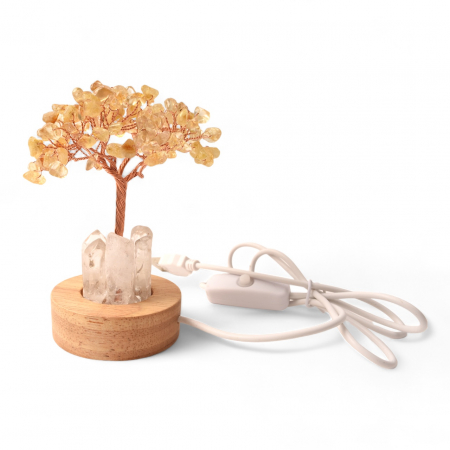 Cristale și Pietre Semiprețioase - Mini Lampa Copacel 10 cm de Citrin si Cuart de Stanca cu USB - Amplifica Energia Pozitiva si Prosperitatea