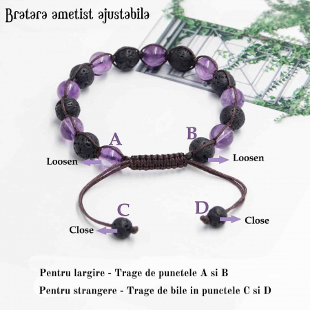 Bratara lucrata manual cu cristale 8mm naturale de ametist si roca vulcanica - Pentru femei protectie energetica pentru noroc si echilibru [2]