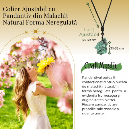 Colier Ajustabil cu Pandantiv din Malachit Natural, Forma Neregulata, 30-35mm [2]