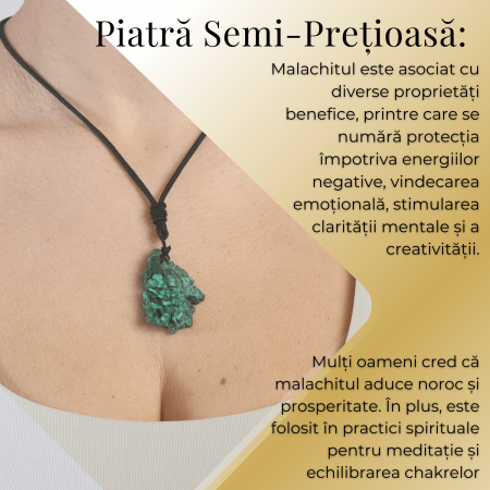 Colier Ajustabil cu Pandantiv din Malachit Natural, Forma Neregulata, 30-35mm [1]