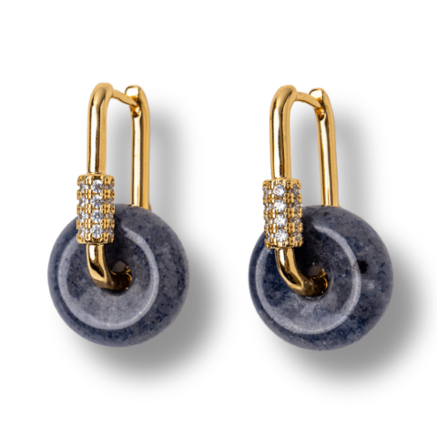 Aventurin Albastru - Cercei Cupru Placat Auriu cu Aventurin Albastru forma Pi – Claritate, Calm si Echilibru Interior