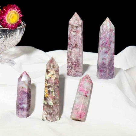 Turn de cristal din Turmalina Roz 9-10 cm Bagheta cu 6 fete pentru vindecare, meditatie si decor in casa si birou [6]