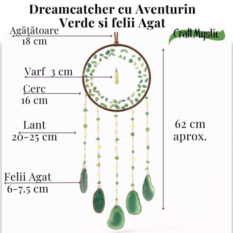 Dreamcatcher cu aventurin verde si felii agat, un cerc al sperantei si al echilibrului natural [4]