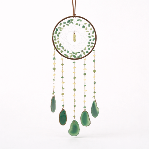 Ornamente de Agățat din Cristale - Ornament cu Aventurin Verde, Cupru si Felii de Agat – Simbol al Echilibrului Interior  Ornament Decorativ cu Aventurin Verde și Felii de Agat Naturale