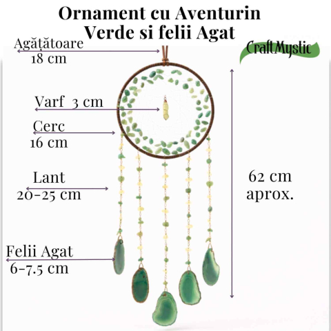 Ornament cu Aventurin Verde, Cupru si Felii de Agat – Simbol al Echilibrului Interior  Ornament Decorativ cu Aventurin Verde și Felii de Agat Naturale [4]