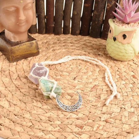 Ornament de agatat cu cristale vindecatoare Ametist si Turmalina Neagra, accesorii sub forma de semiluna si steluta Decor feng shui pentru oglinda masinii, casa si birou [3]