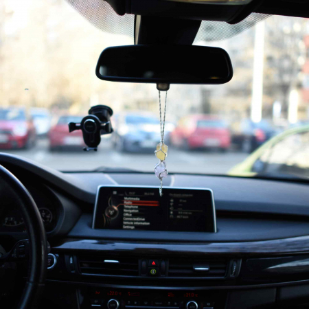 Ornament de agatat cu cristale vindecatoare Ametist si Turmalina Neagra, accesorii sub forma de semiluna si steluta Decor feng shui pentru oglinda masinii, casa si birou [2]