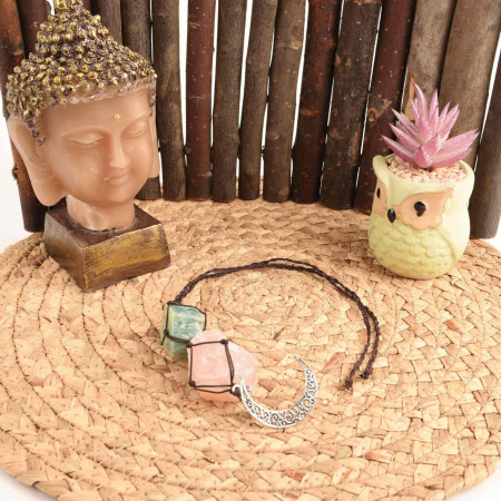 Ornament de agatat cu cristale vindecatoare Ametist si Turmalina Neagra, accesorii sub forma de semiluna si steluta Decor feng shui pentru oglinda masinii, casa si birou [1]