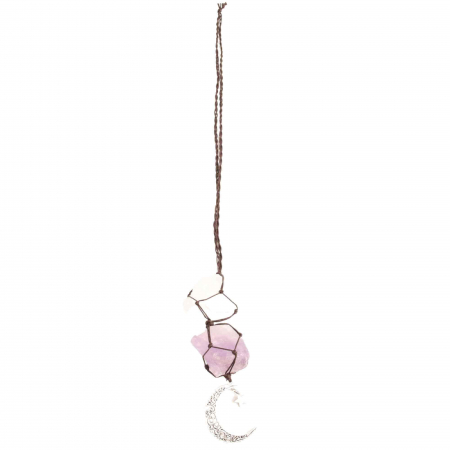 Ornament de agatat cu cristale vindecatoare Ametist si Turmalina Neagra, accesorii sub forma de semiluna si steluta Decor feng shui pentru oglinda masinii, casa si birou [3]