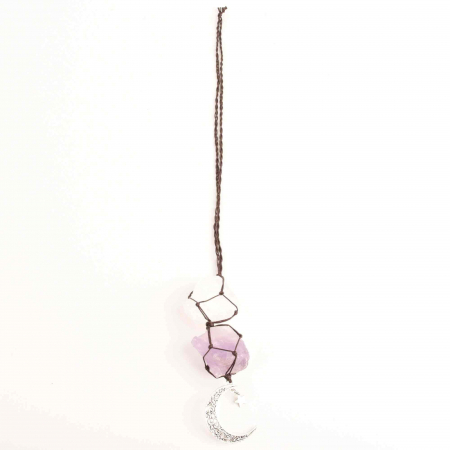 Ornament de agatat cu cristale vindecatoare Ametist si Turmalina Neagra, accesorii sub forma de semiluna si steluta Decor feng shui pentru oglinda masinii, casa si birou [2]