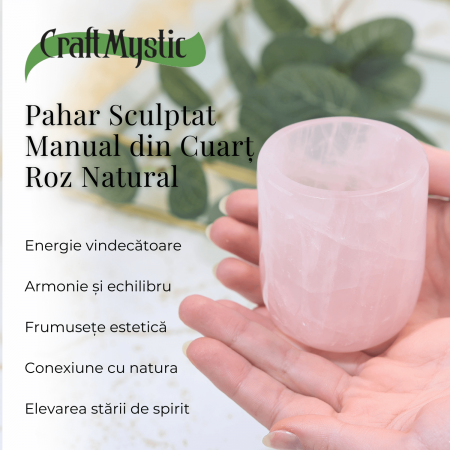 Pahar din Cuart Roz Natural, Sculptat Manual, 75 mm - Armonizare si Relaxare [4]