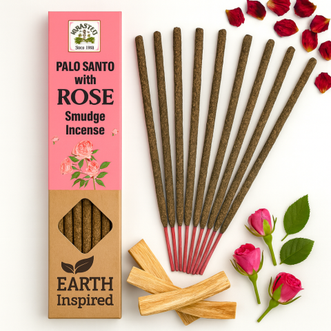 Aromaterapie - Betisoare Palo Santo cu Trandafir – Smudge Incense Earth Inspired