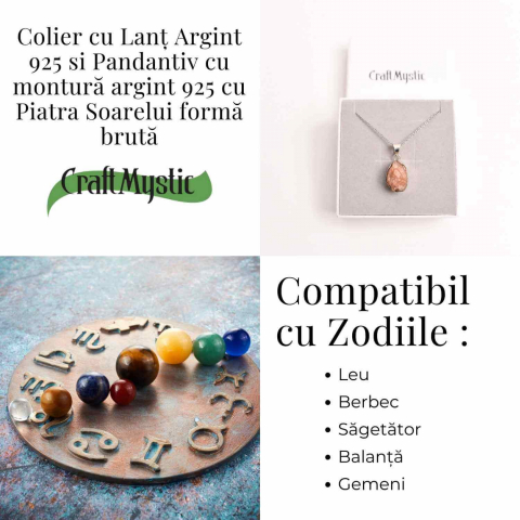 Colier Argint 925 cu Piatra Soarelui Brut - Energie Pozitiva [4]
