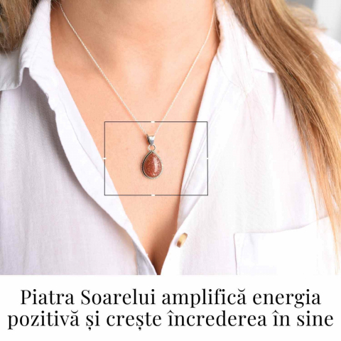 Colier cu Piatra Soarelui Strop de Ploaie, Argint 925, Energie Pozitiva [1]