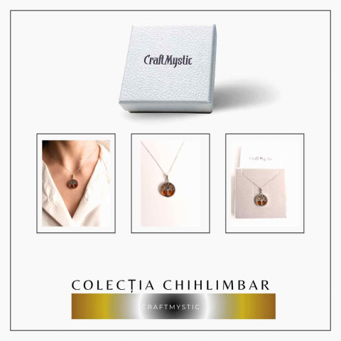 cColier argint 925 cu chihlimbar natural - copacul vietii rotund [5]