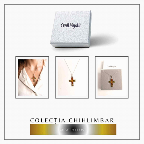 Colier argint 925 cu chihlimbar natural - crucea protectiei [6]