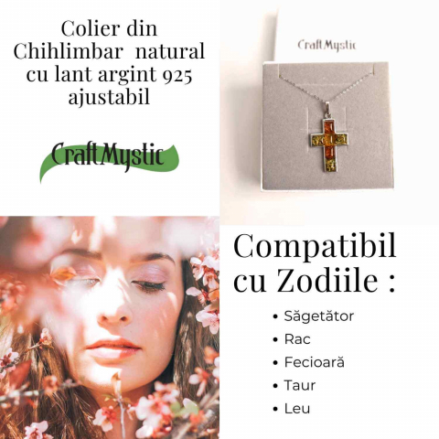 Colier argint 925 cu chihlimbar natural - crucea protectiei [2]