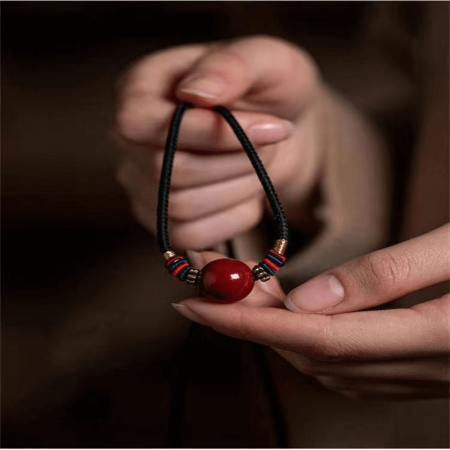 Colier cu pandantiv 16mm din cinabru natural -  Amuleta de vindecare spirituala impotriva chakrei rele, pandantiv reglabil [1]