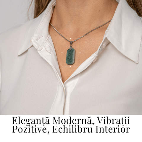 Colier cu Jad Verde Indonezian si Lant Titanium – Echilibru, Eleganta si Energie Pozitiva [1]
