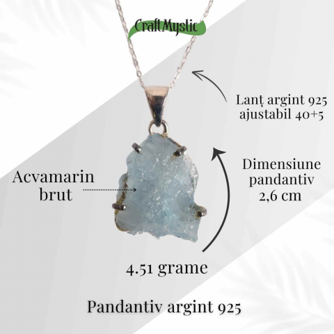 Colier Argint 925 cu Acvamarin Brut 4.51 gr– Liniste Interioara si Claritate [4]
