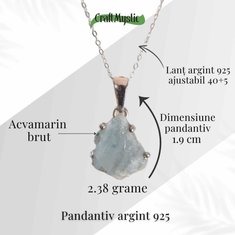 Colier Argint 925 cu Acvamarin Brut 2.38 gr – Liniste Interioara si Claritate [4]