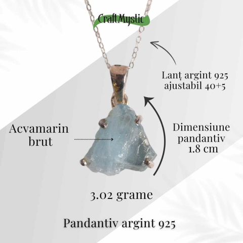 Colier Argint 925 cu Acvamarin Brut – Liniste Interioara si Claritate [51]