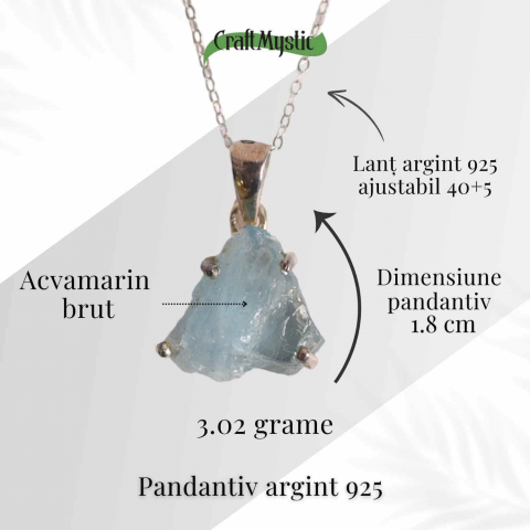 Colier Argint 925 cu Acvamarin Brut – Liniste Interioara si Claritate [52]