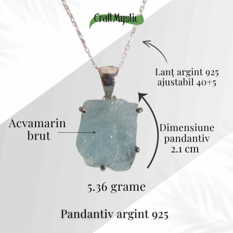 Colier Argint 925 cu Acvamarin Brut – Liniste Interioara si Claritate [46]