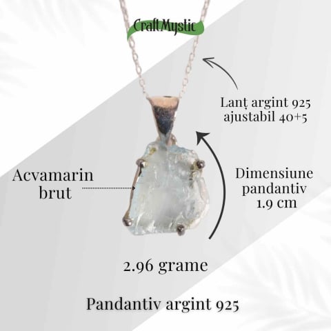 Colier Argint 925 cu Acvamarin Brut 2.96 gr– Liniste Interioara si Claritate [4]