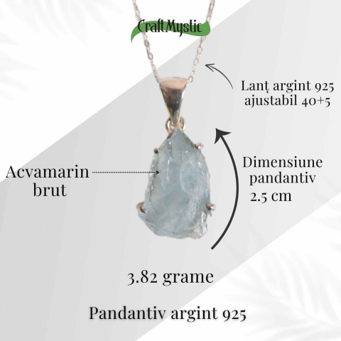 Colier Argint 925 cu Acvamarin Brut 3.82 gr– Liniste Interioara si Claritate [4]