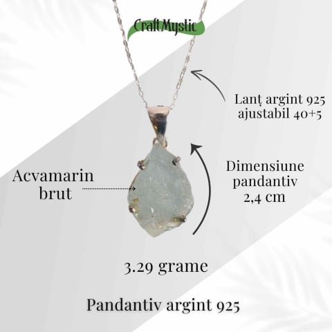 Colier Argint 925 cu Acvamarin Brut 3.29gr– Liniste Interioara si Claritate [4]