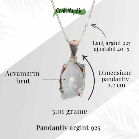 Colier Argint 925 cu Acvamarin Brut 3.01gr– Liniste Interioara si Claritate [4]