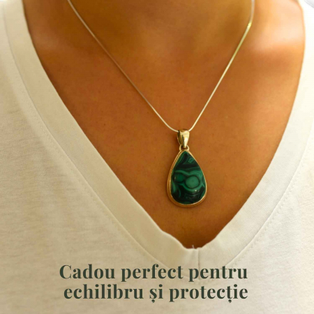 Pandativ Argint cu Malachit polisat si lant argint 925 - Protectie si Vindecare [1]
