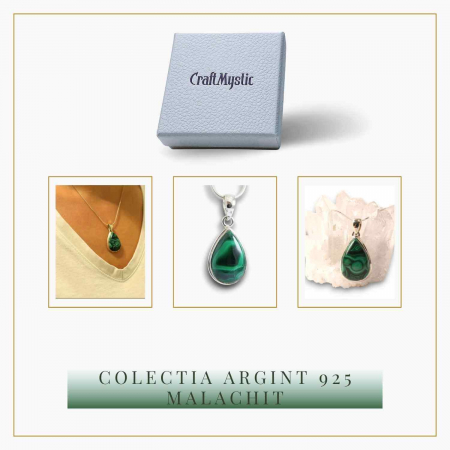 Pandativ Argint cu Malachit polisat si lant argint 925 - Protectie si Vindecare [8]
