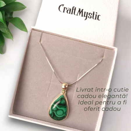 Pandativ Argint cu Malachit polisat si lant argint 925 - Protectie si Vindecare [7]
