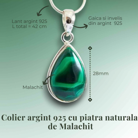 Pandativ Argint cu Malachit polisat si lant argint 925 - Protectie si Vindecare [6]