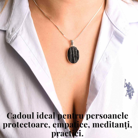 Colier din argint 925 cu turmalina neagra bruta – Protectie si echilibru [1]