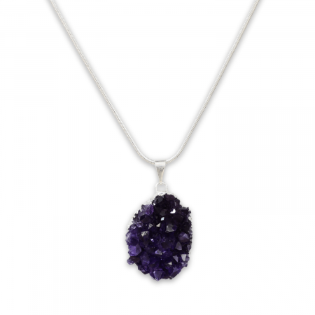 Colier deosebit cu Lant Argintiu si Pandantiv din Ametist Druzy Natural, 20-30mm [7]
